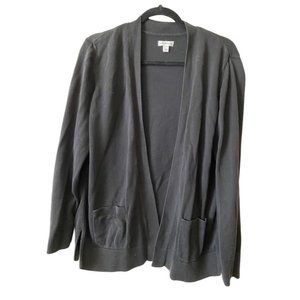 Croft & Barrow Open Front Long Sleeve Ribbed Trim Cardigan Sweater Gray Large